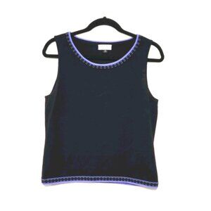 Tahari Black Wool Knit 10P Tank Top Purple Trim Capsule Minimalist Preppy Luxury